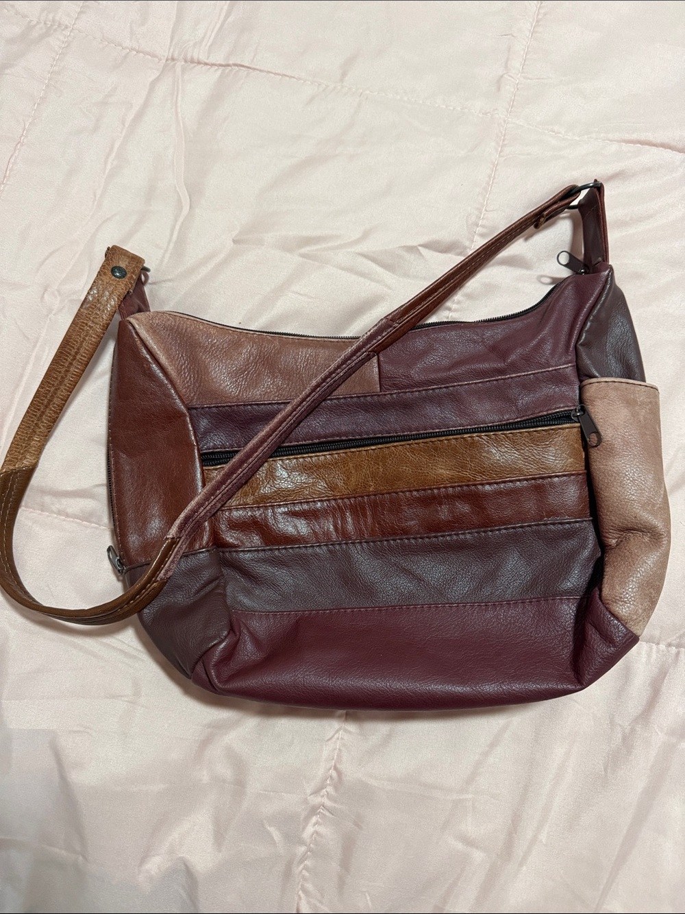 Leather Multi-Tone Crossbody Bag - Brown & Burgundy